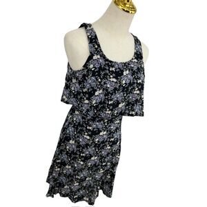 Delias Floral Mini Sundress Black Cutout Back Small 90s Y2K Soft Grunge Skater